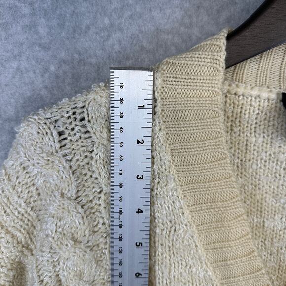 Claudine Sweater Womens Size M Beige Wool Blend Chunky Cable Knit Cardigan - Picture 10 of 14
